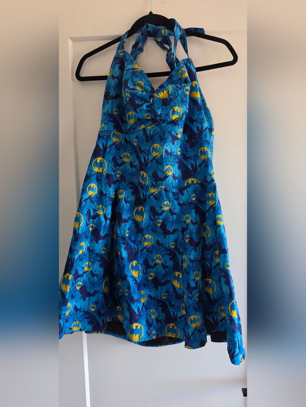 Batman Print Blue & Yellow A‑Line Dress